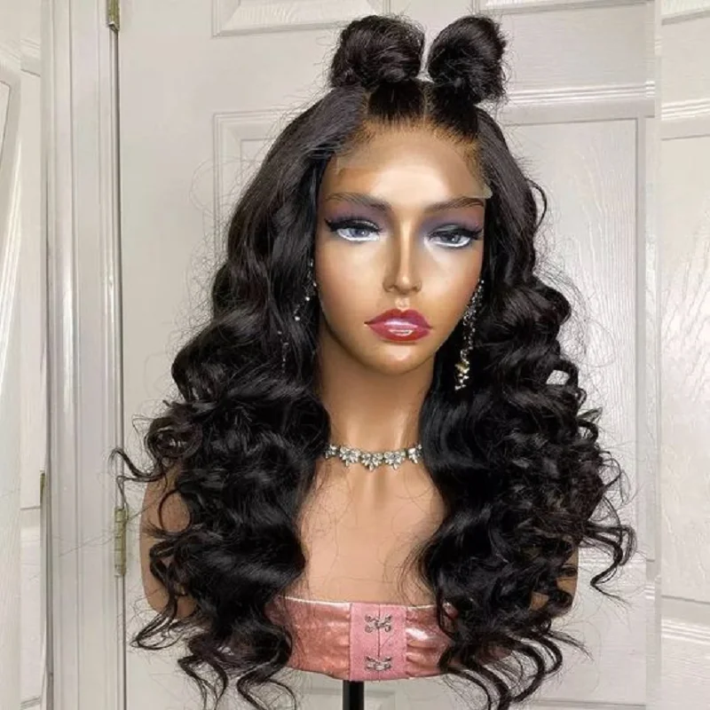

Long 26Inch Natural Black Deep Wave Curly Soft Glueless 180Density Lace Front Wig For Women With Baby Hair Preplucked Daily