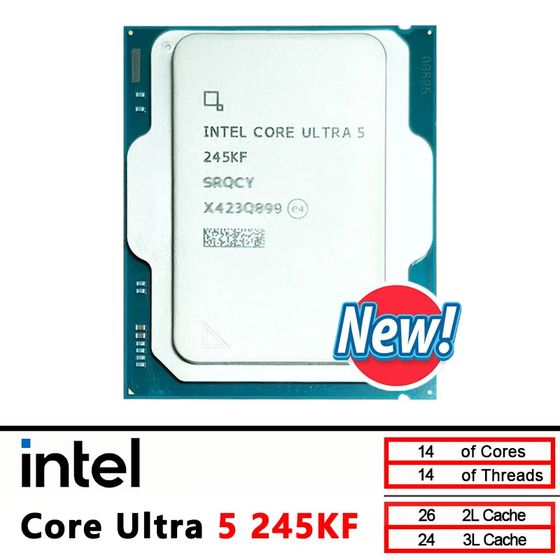 

Процессор Intel Core Ultra 5 245KF, 3.6 ГГц, 14 ядер, 14 потоков, LGA 1851, новый, без кулера
