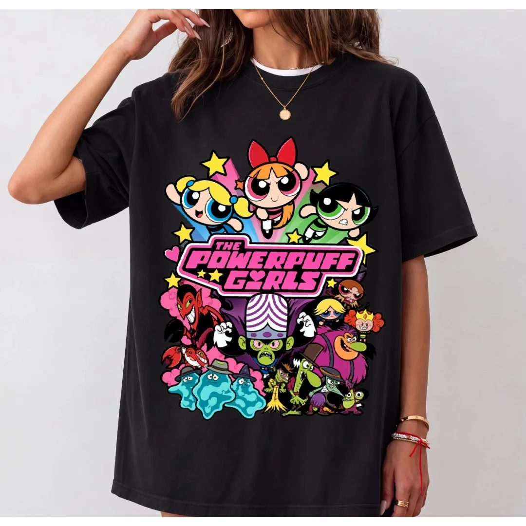 The Powerpuff Girls T-shirt 90s Cartoon Graphic Tee Retro Y2K Shirt Fan Gift Cotton Men's T-Shirt Kid's Clothing Tee Woman ﻿