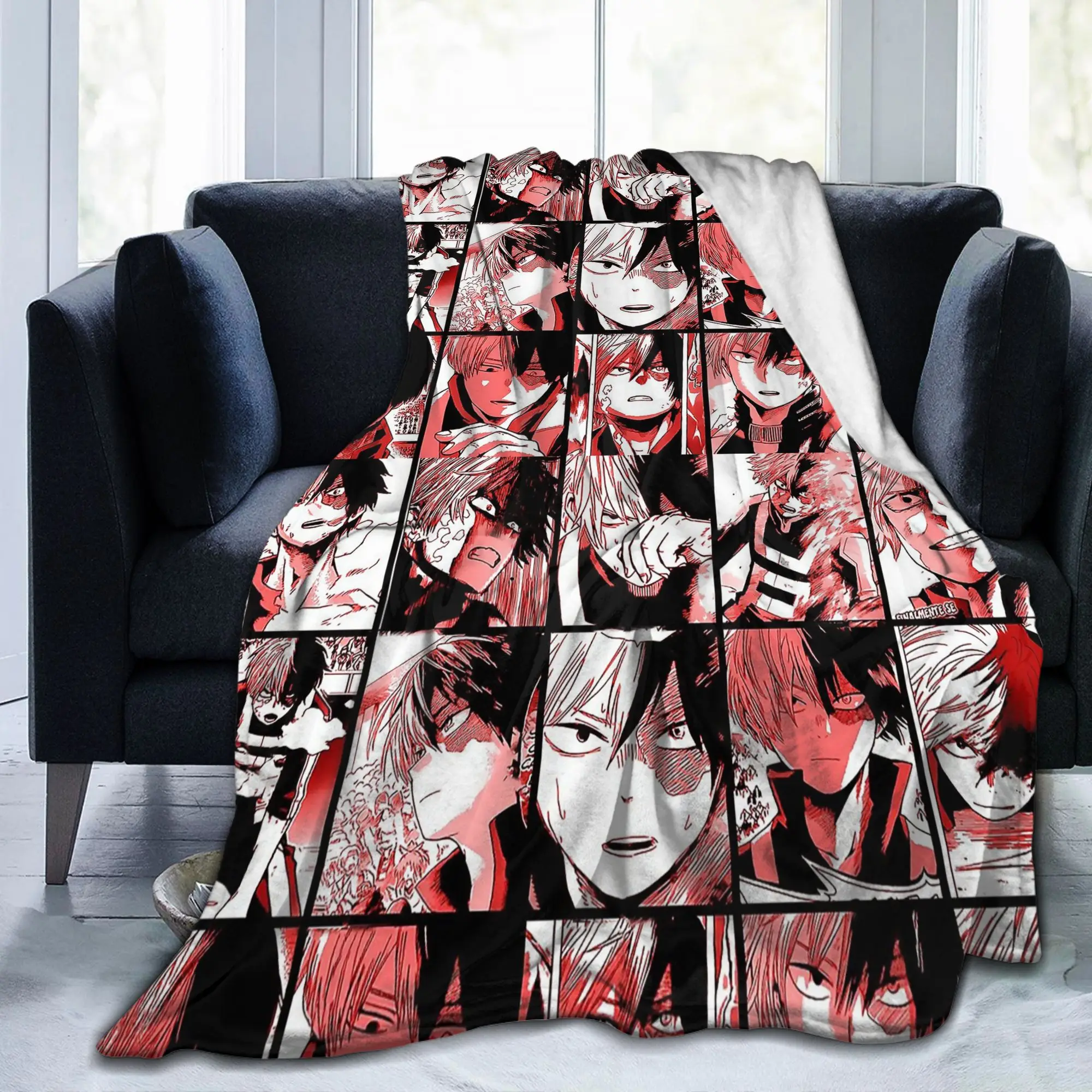 Todoroki Shoto Collage Blankets Velvet Boku No My Hero Academia Ultra-Soft Throw Blanket for Outdoor Travel Bedspread
