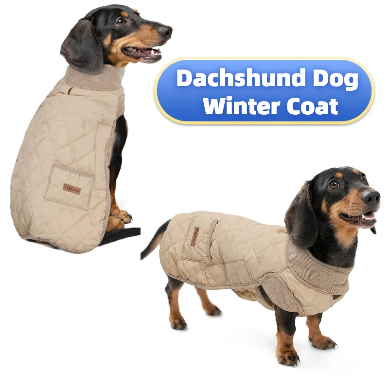 Dachshund Dog Winter Coat with Belly Warmer Thermal Fleece Lined Vest for Long Body Dogs Outdoor Warm Jacket with Snap Buttons