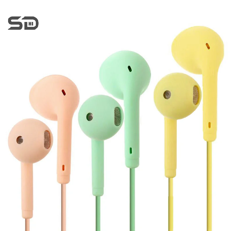 1Pcs 3.5mm Jack Candy Color Macaron Wired Headset In-ear With Microphone Music Call Student Business Simple Wired Headset Unisex