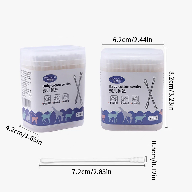 200 قطعة مزدوجة المتاح أعواد قطنية ماكياج الأنف الأذن العصي تنظيف الوبر الحرة القطن دوامة الأذن الرعاية براعم مسحات أداة العناية بالطفل