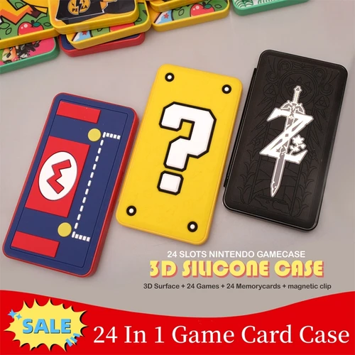 Caja de tarjetas de juego 24 en 1 con patrón 3D para Switch Lite OLED, caja de almacenamiento de cartuchos de juego para accesorios de juegos NS