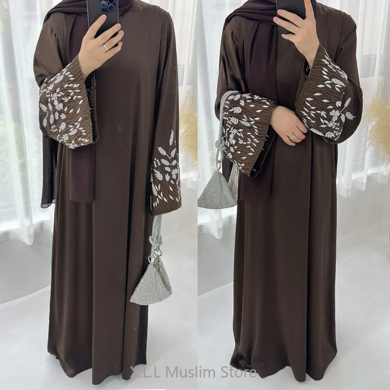 Jilbabs Closed Abaya Leaf Embroidery Elegant Eid Ramadan Women Abayas Simple Kaftans Dubai Robe Caftan Femme Marocaine With Belt