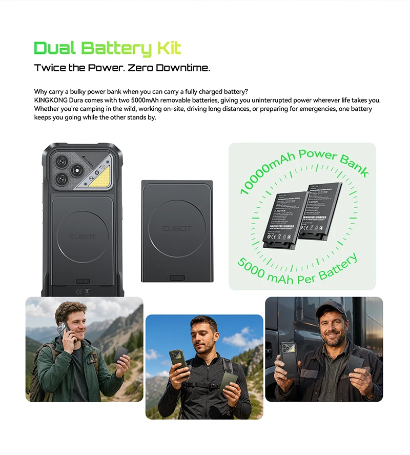 Rugged Smartphone Android 16 Cubot KingKong Dura, Up to 32GB RAM +256GB ROM, 6.88-Inch 120Hz Screen, IP68&IP69&MIL-STD-810H, NFC