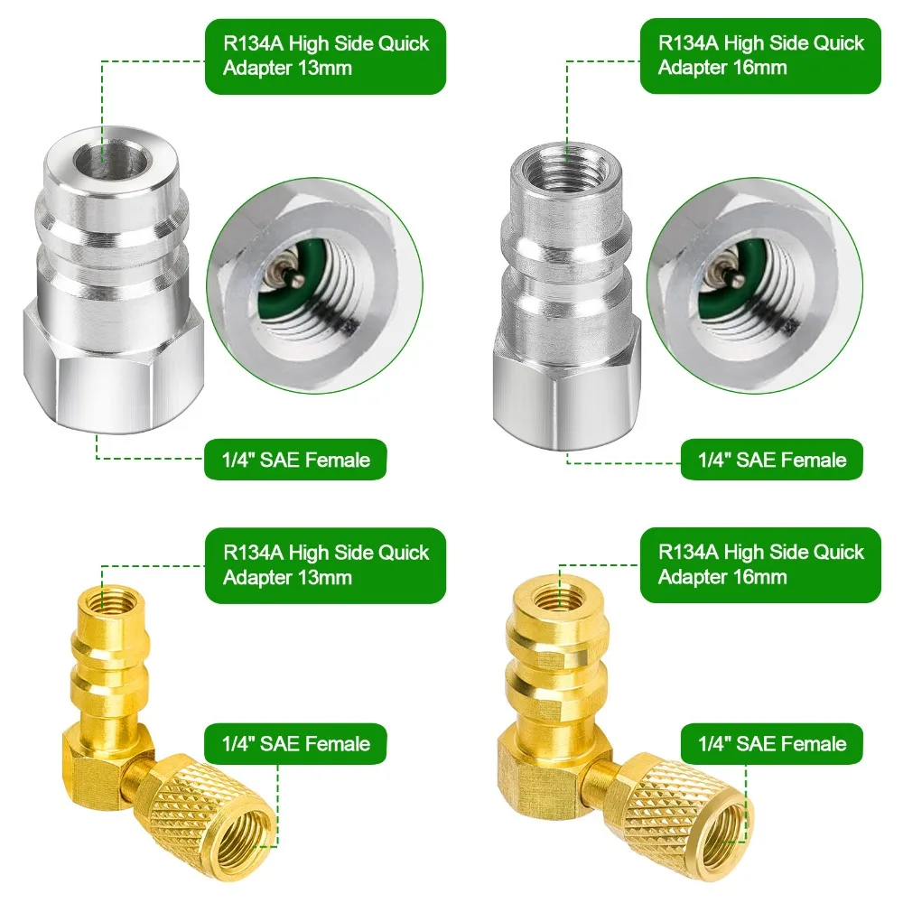 Kit Konversi R12 Ke R134A Adaptor Katup Quick Coupler Tekanan Tinggi/Rendah untuk AC