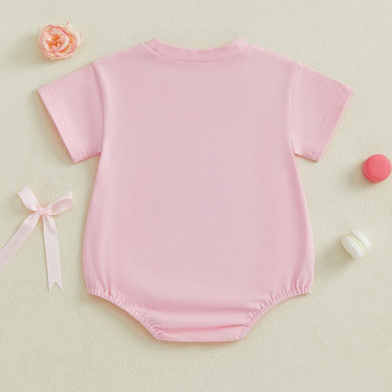 RUEWEY 0 to 18 Months Baby Girl Short Sleeve Bodysuit Summer Clothes Bow Letter Embroidery Bodysuit Cute Baby Clothing