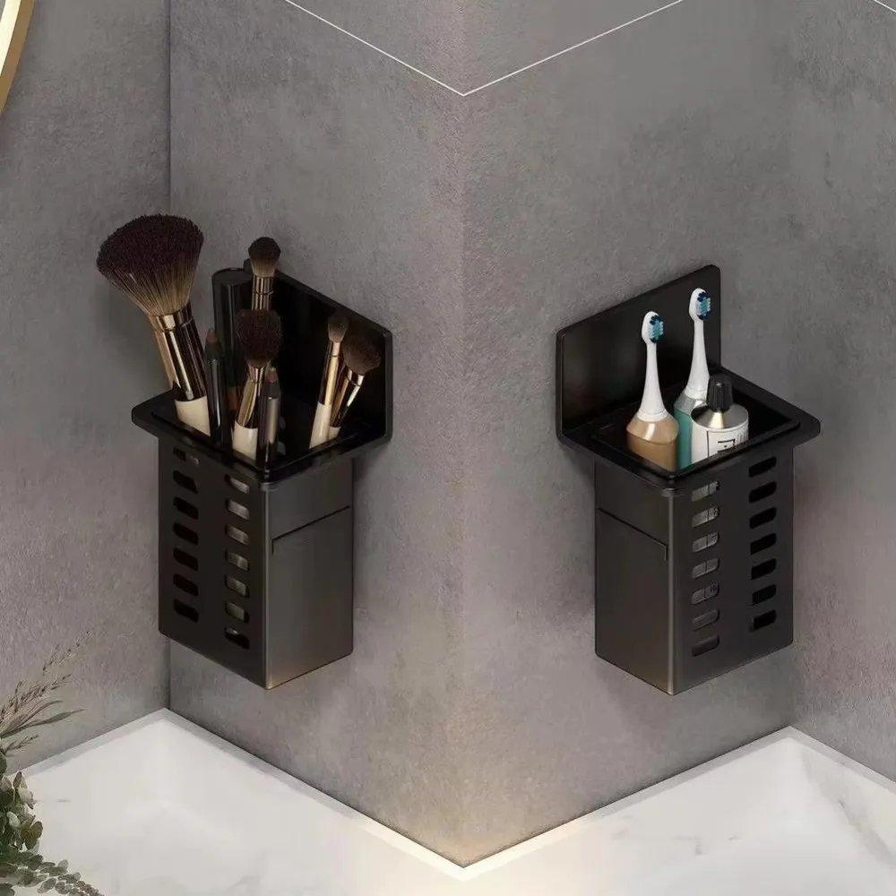 Wall Mounted Wall Toothbrush Holder Hanging Bracket Self Adhesive Bathroom Storage Box No Drill Toothpaste Rack Kitchen Bathroom