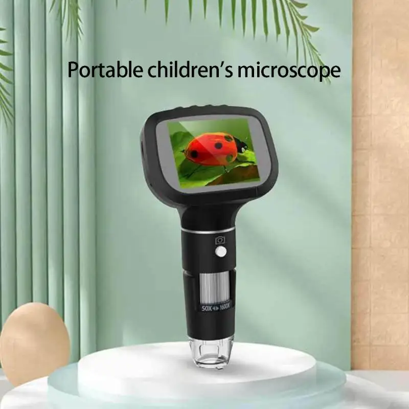 Kids Educational Microscope with 2.4 Inch Display & 1600X Enlarge for Biology Study 