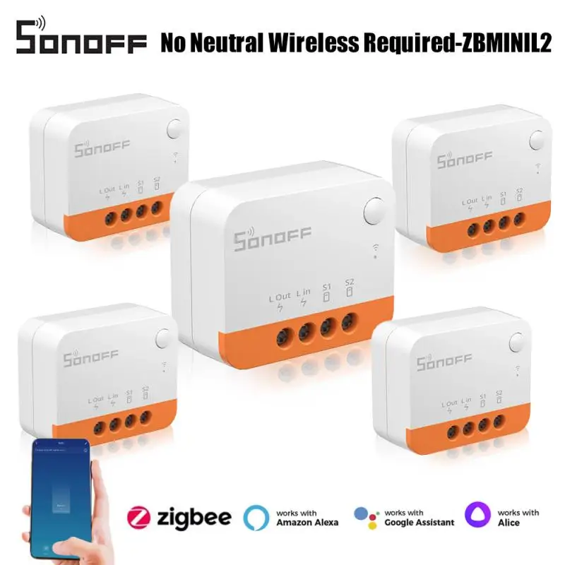 SONOFF ZBMINIL2/ZB Bridge-P/ZBMINI No Neutral Wire Required Smart Home Zigbee Wireless EWeLink APP/Voice Control Switch Module