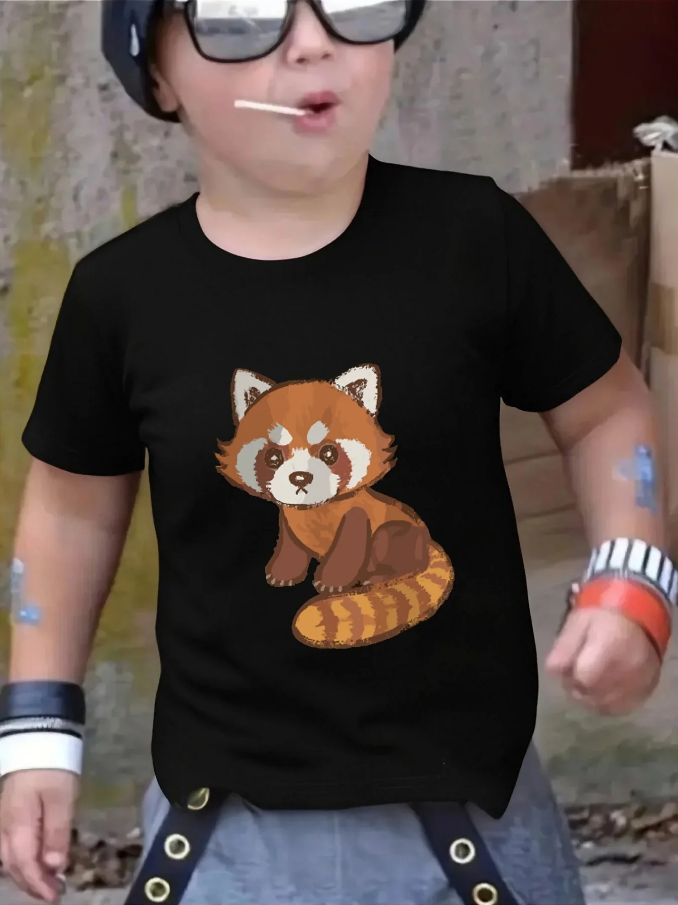 Cute Red Panda Cartoon Graphic Family Matching T Shirt Boys Girls Short Sleeve Tees Parent Kid Same Soft Summer Daily Tops