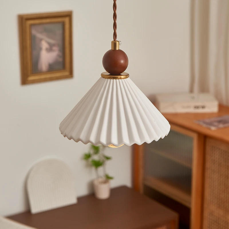 IWHD Ceramic Wood LED Pendant Lamps For Kitchen Bedroom Living Room Home Decor Hanging Light Fixtures Lustre Pendente