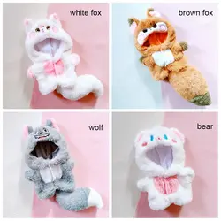 Playing House Toy Accessories Fox Wolf Bear 20cm Doll Clothes One-piece Garment Jumpsuits With Tail Cartoon Animal Outfit