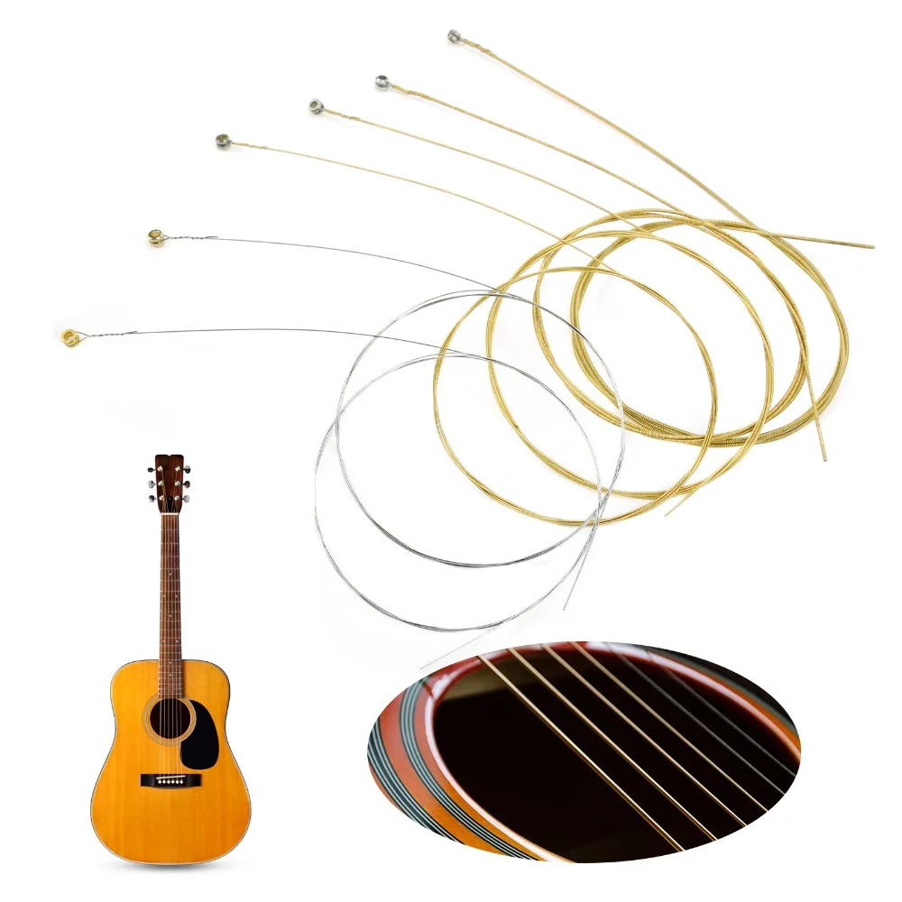 2 Sets Anti Rust Coating Acoustic Guitar Strings Golden+Silver Brass Material Guitar String Replacement Guitar Parts Accessories