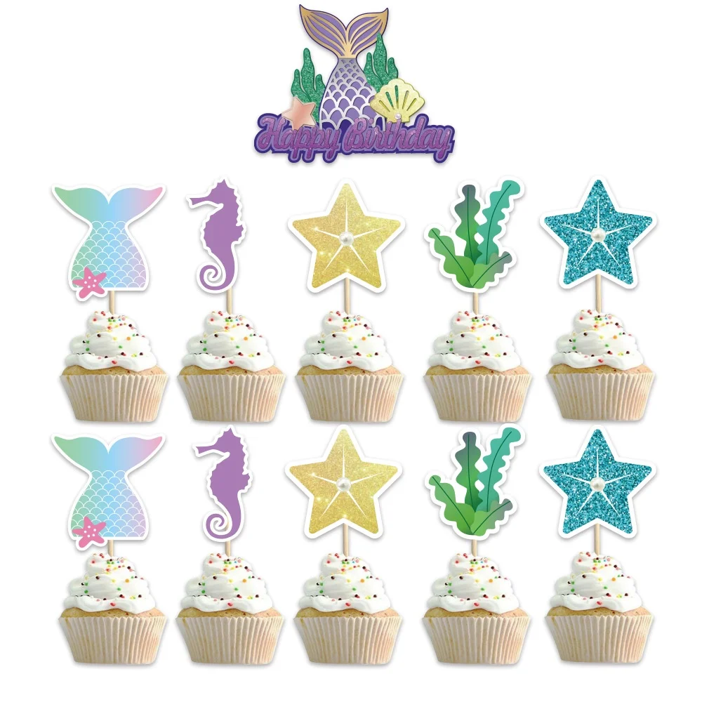 

11pcs Mermaid Theme Cupcake Topper Girls Birthday Decoration Baby Shower Party Supplies