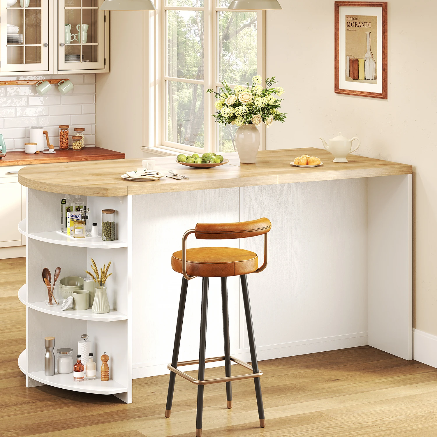 New Design Hot Selling Factory Price Oval Home bar Kitchen Island Dining Table with Drawers and Storage Shelf