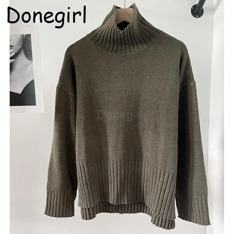 

Donegirl 2023 New Autumn Winter Women High Collar Solid Loose Simple Knitted Sweater Pullover Versatile Comfort Jumper Female