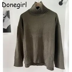 Donegirl 2023 nuovo autunno inverno donna collo alto solido allentato semplice maglione lavorato a maglia Pullover Versatile Comfort Jumper femminile