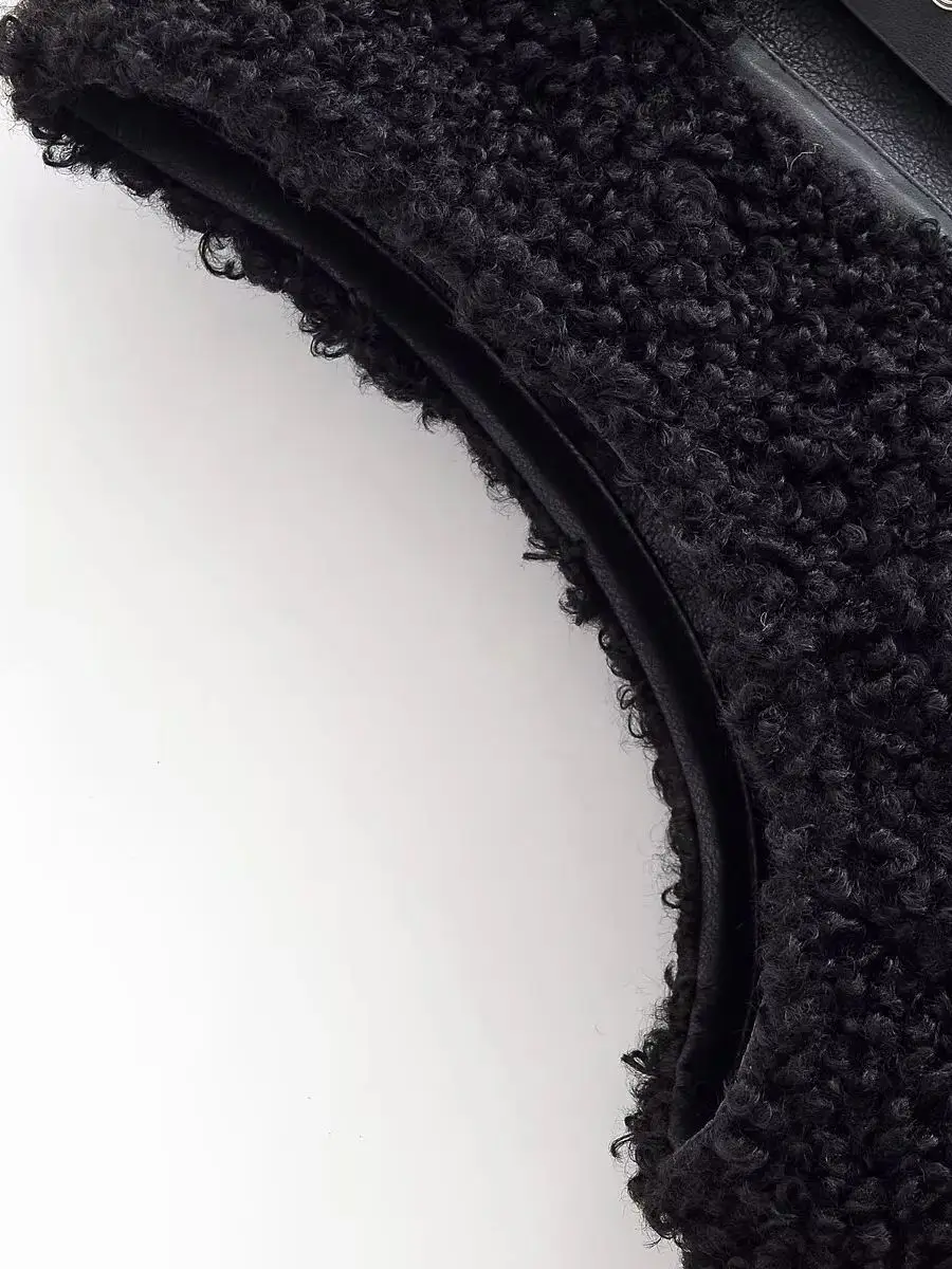 سترات نسائية لراكبي الدراجات النارية مصنوعة من الفرو الصناعي الأسود بدون أكمام سترات نسائية فاخرة عتيقة من البولي يوريثان وسحابات طويلة صدرية ملابس خروج