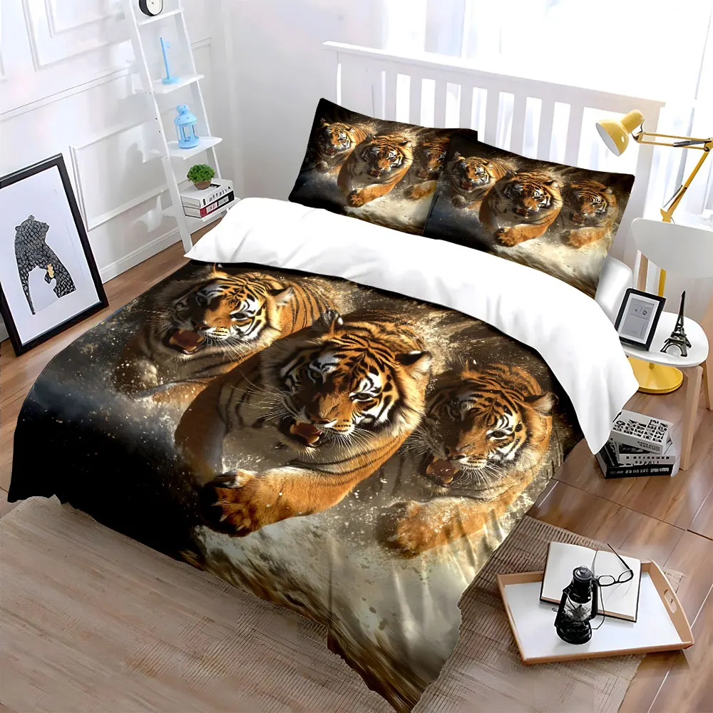 Three tigers running on water Bedding Set for Kids Luxury Gift 3pcs Digital Print Comforter Set Soft Comfortable Breathable