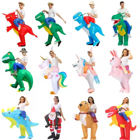 Funny Adults Kids Inflatable Dinosaur Costume Tyrannosaurus Rex Ride-On Costume Suitable for Halloween Carnival Party Cosplay