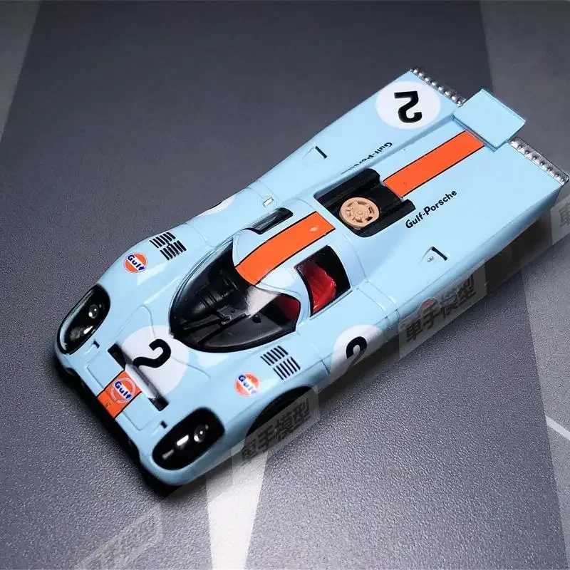 Sparky 1/64 Porsche Gulf Paint Gulf 917- # Model ze stopu metali 2, kolekcja zabawek dekoracyjnych dla dzieci, na prezenty świąteczne dla dzieci.