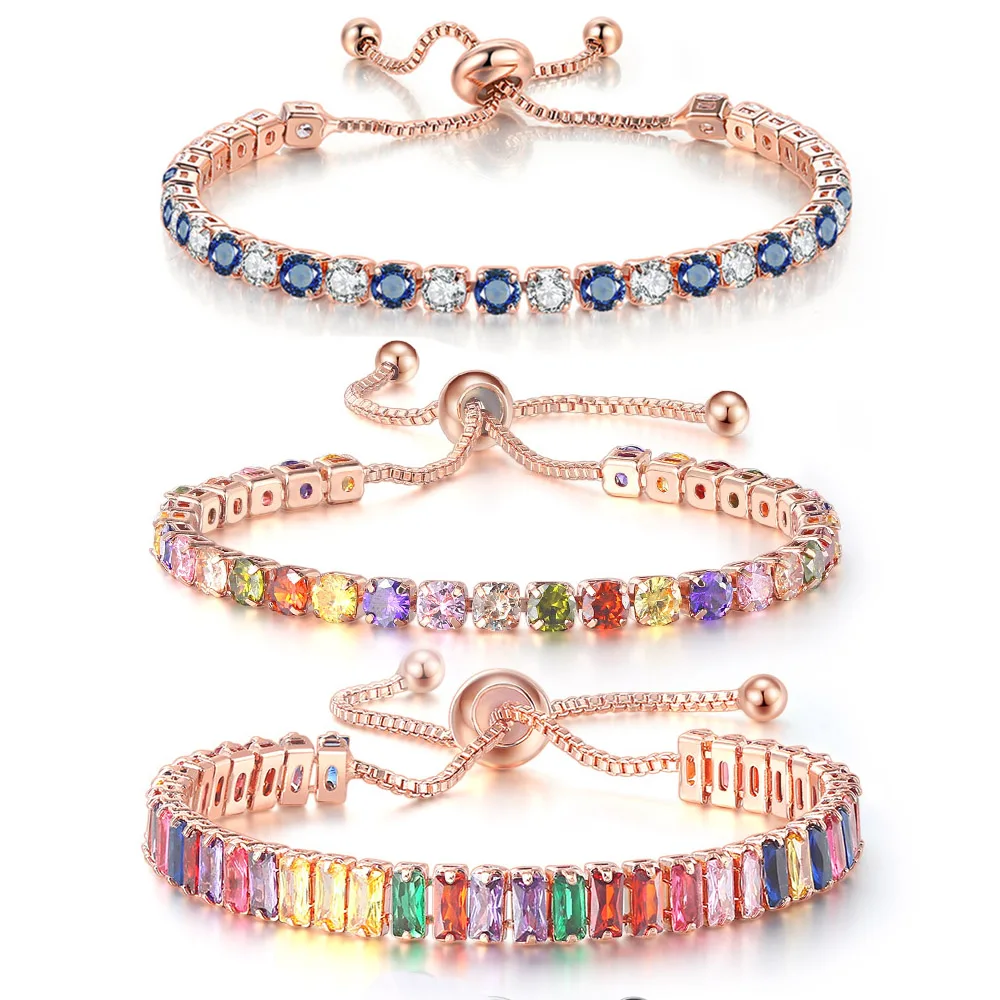 

Adjustable Multicolor Tennis Bracelets For Women Ladies Wedding Rainbow Colorful Zircon Charm Bracelet Hand Chain Jewelry