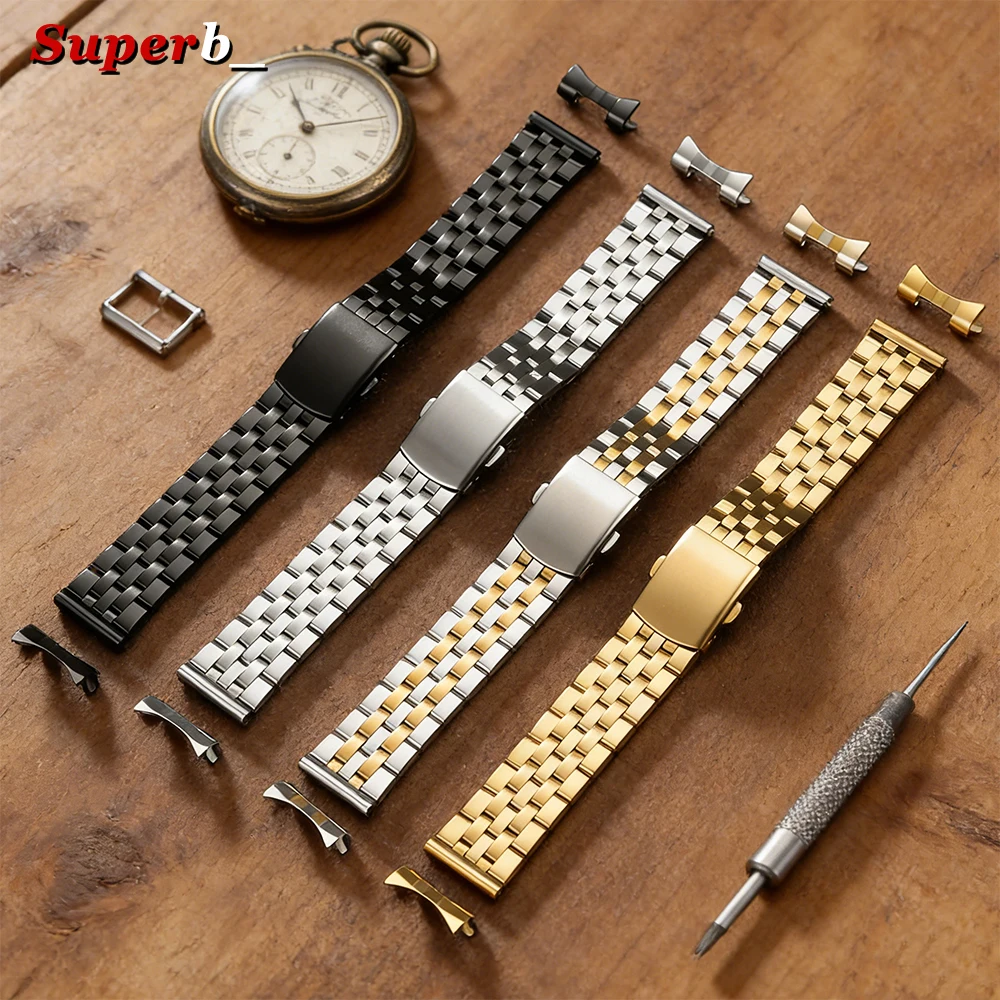 Stainless Steel Watch Band 12mm 14mm 16mm 18mm 20mm 22mm 24mm Universal Metal Bracelet Men Women Replace Folding Buckle Straps