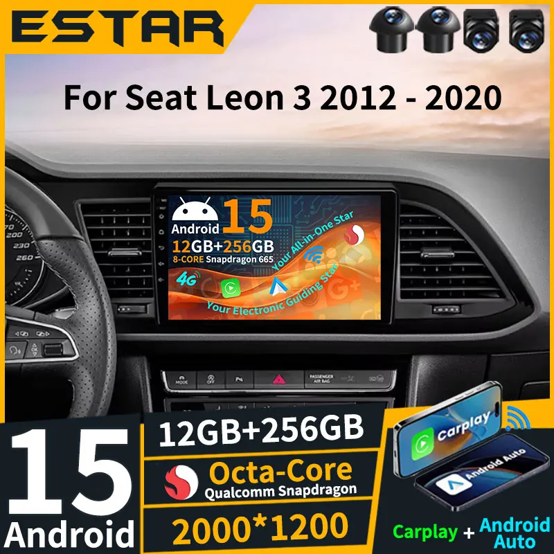 ワイヤレスCarPlay Android 15搭載 セアト レオン3 (2012-2020)用 カーラジオ ビデオプレーヤー マルチメディア RDSステレオ WIFI Bluetooth QLED 4G LTE DSP GPS