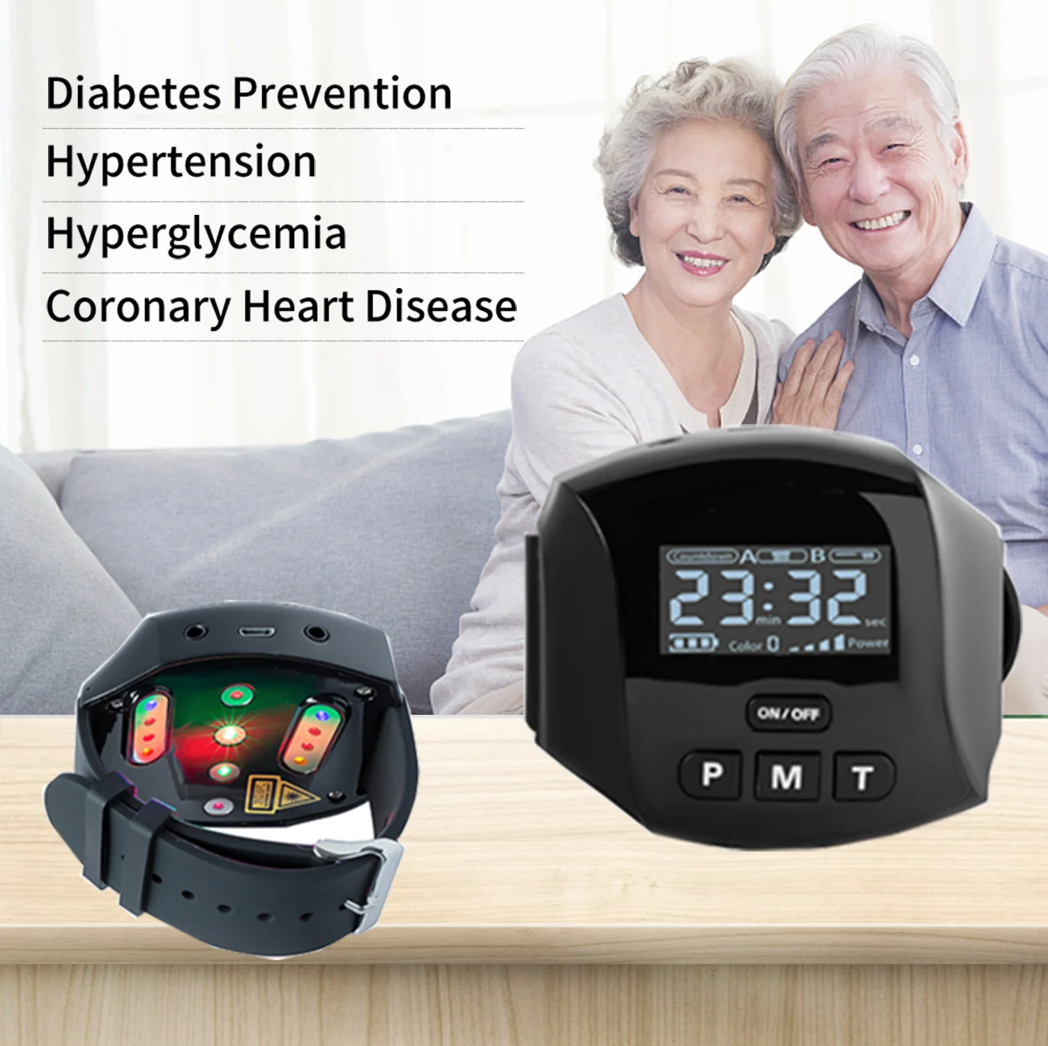 ATANG Cold laser treatment of diabetic hypertension wrist watch health care elderly rehabilitation therapy supplies support