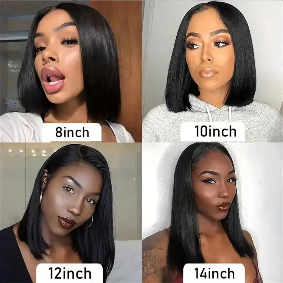 Bone Straight U Part Short Bob Wigs No Glue Easy To Install 180% Density 100% Real Human Hair Straight Natural Color Wigs