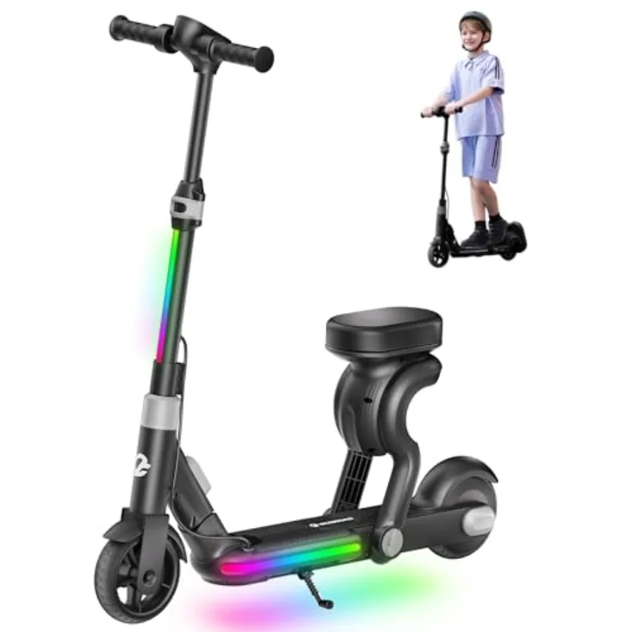 

electric scooter for ages 6-12, ABS plastic body, black, 2-in-1 convertible design with 200W motor, 9-mile range, 10 MPH max sp
