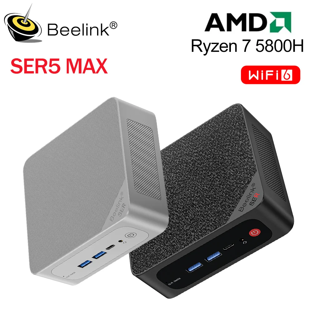 كمبيوتر مكتبي صغير من Beelink-Ryzen 7 ، مع ساعة ، SER5 Pro Max ، AMD ، DDR4 ، ذاكرة رام 16 جيجابايت ، جيجابايت ، NVME ، دعم SSD ، WiFi6 ، 4K HD ، شاشة ثلاثية