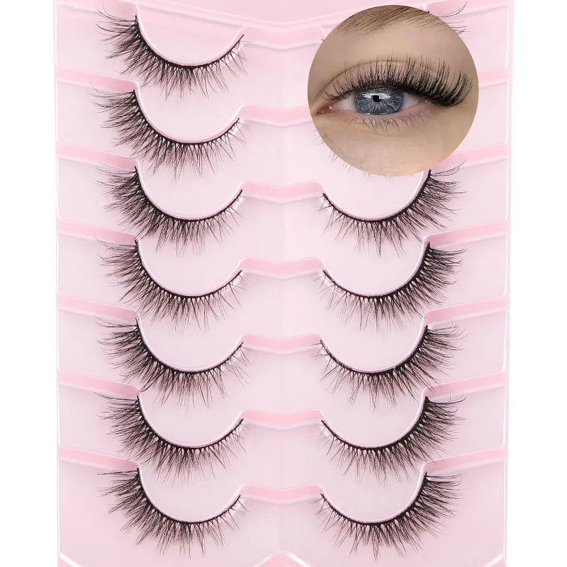 3D Fluffy Volume False Eyelashes, 7 Pairs Natural Russian Strip Lashes Mink Fake Eyelash Extension Makeup