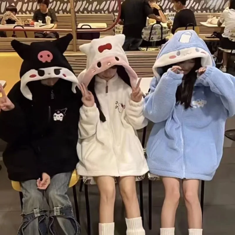 

Kawaii Hello Kitty Sanrio Student Cute Cartoon Furry Coat Comfortable Lovely Warm Jacket Hoodie Christmas Gifts for Kids