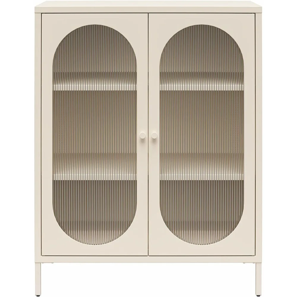 Luna Short 2 Door Accent Cabinet with Fluted Glass, Parchment