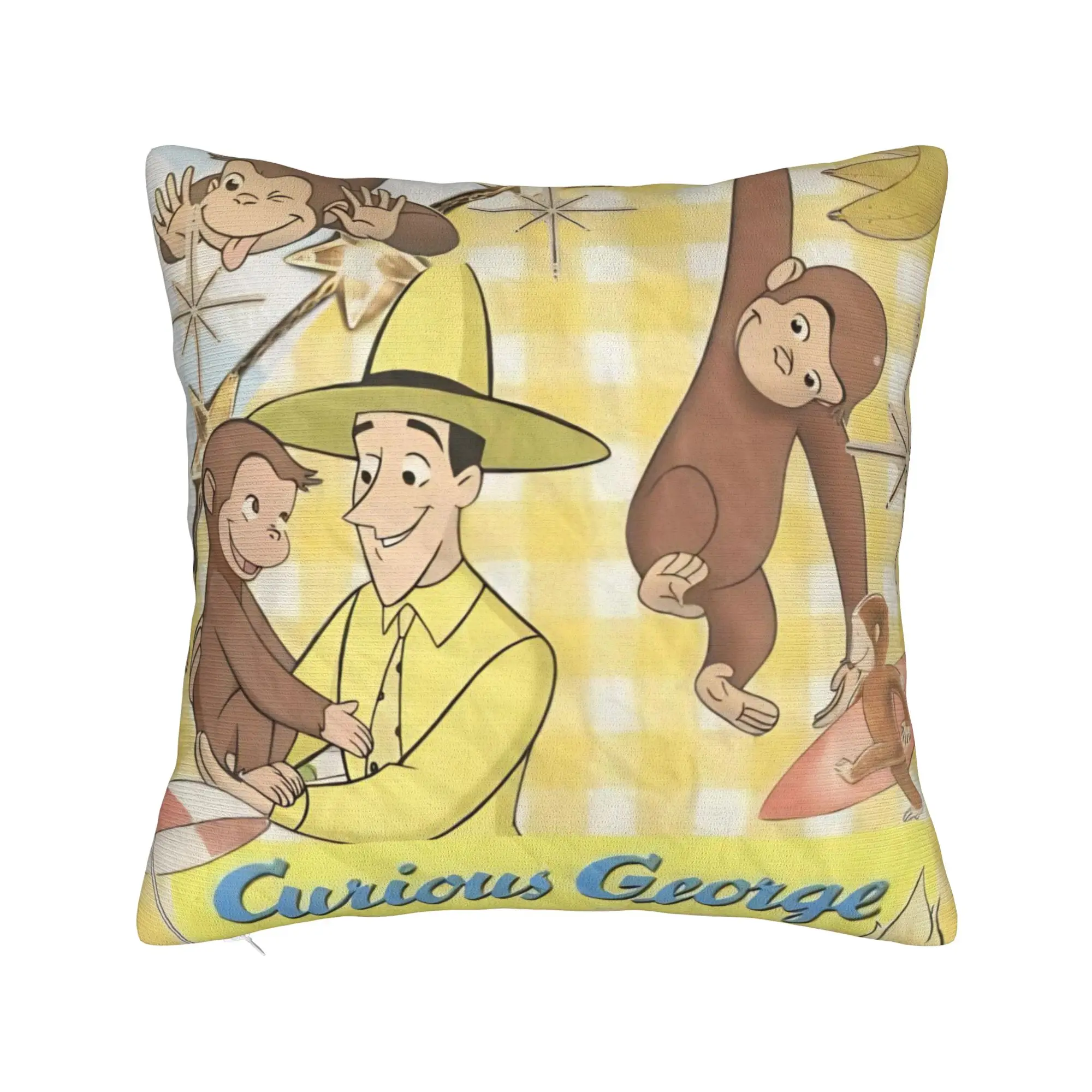 Decorative Pillow Cover Curious George African Monkey  Merchandise Home  Throw Pillow Case Cover Square Style Multi Size
