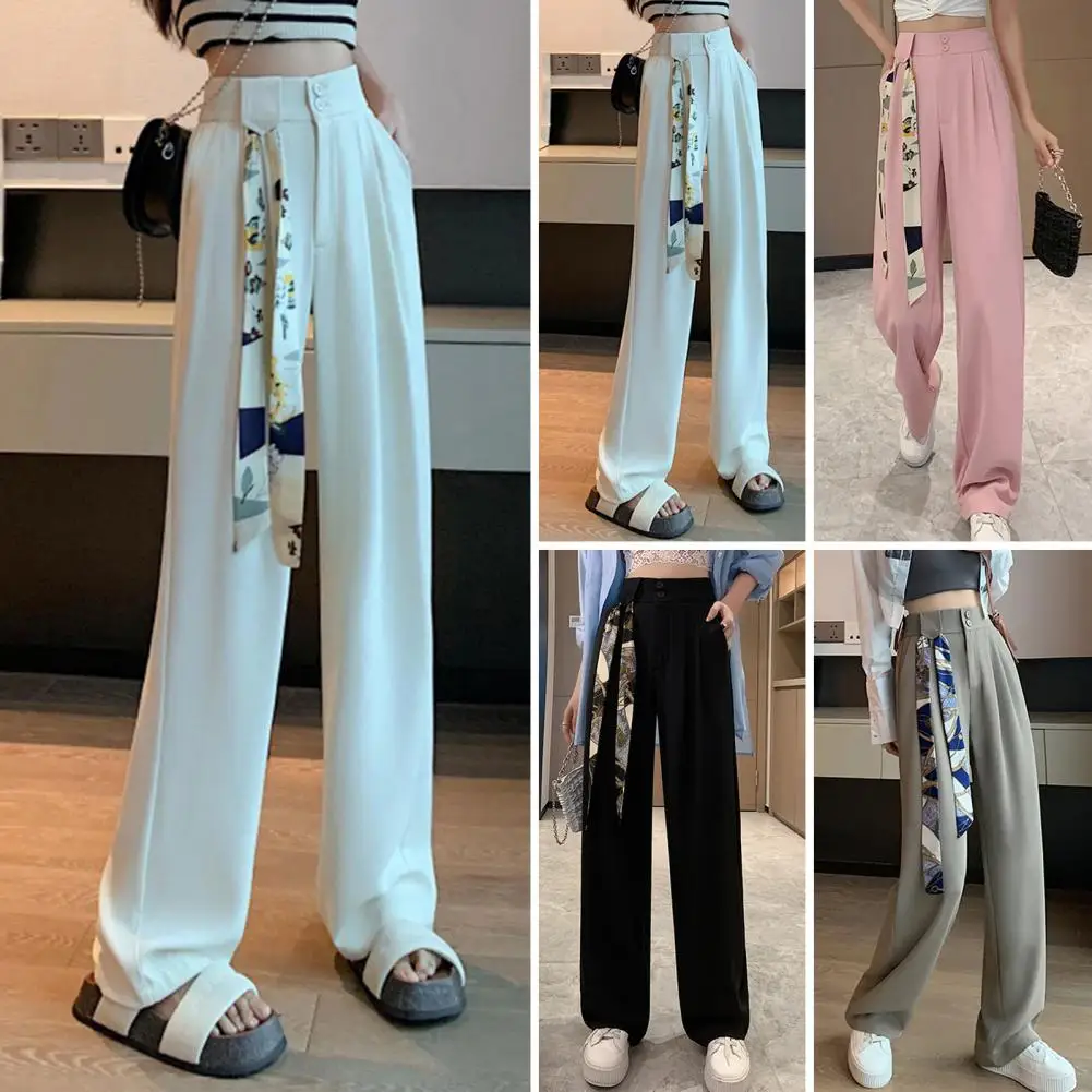 Bellissimi pantaloni da donna dritti larghi e comodi pantaloni quotidiani con chiusura a cerniera con bottoni pantaloni vestiti femminili