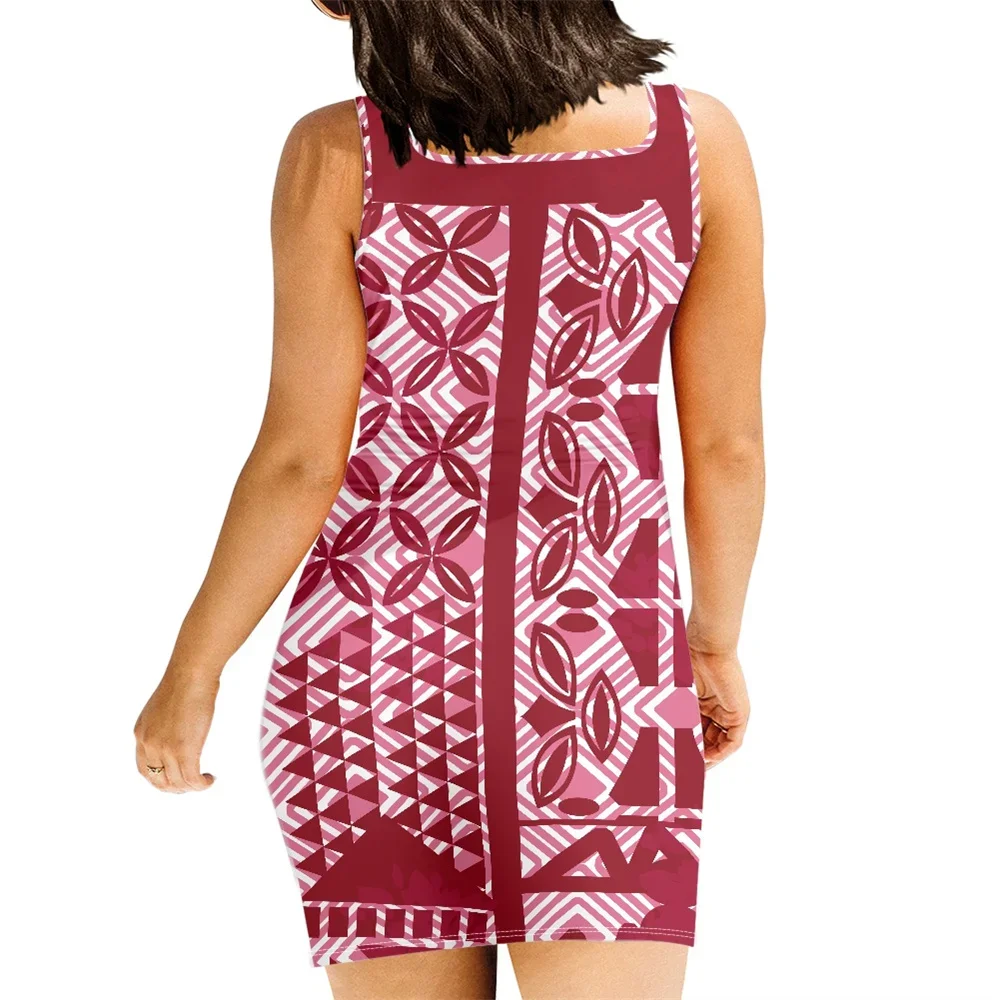 Summer Bodycon Dresses Sleeveless Sexy Tank Custom Polynesian Tribal Clothing Samoan Traditional Tapa Red Printed Mini Dresses