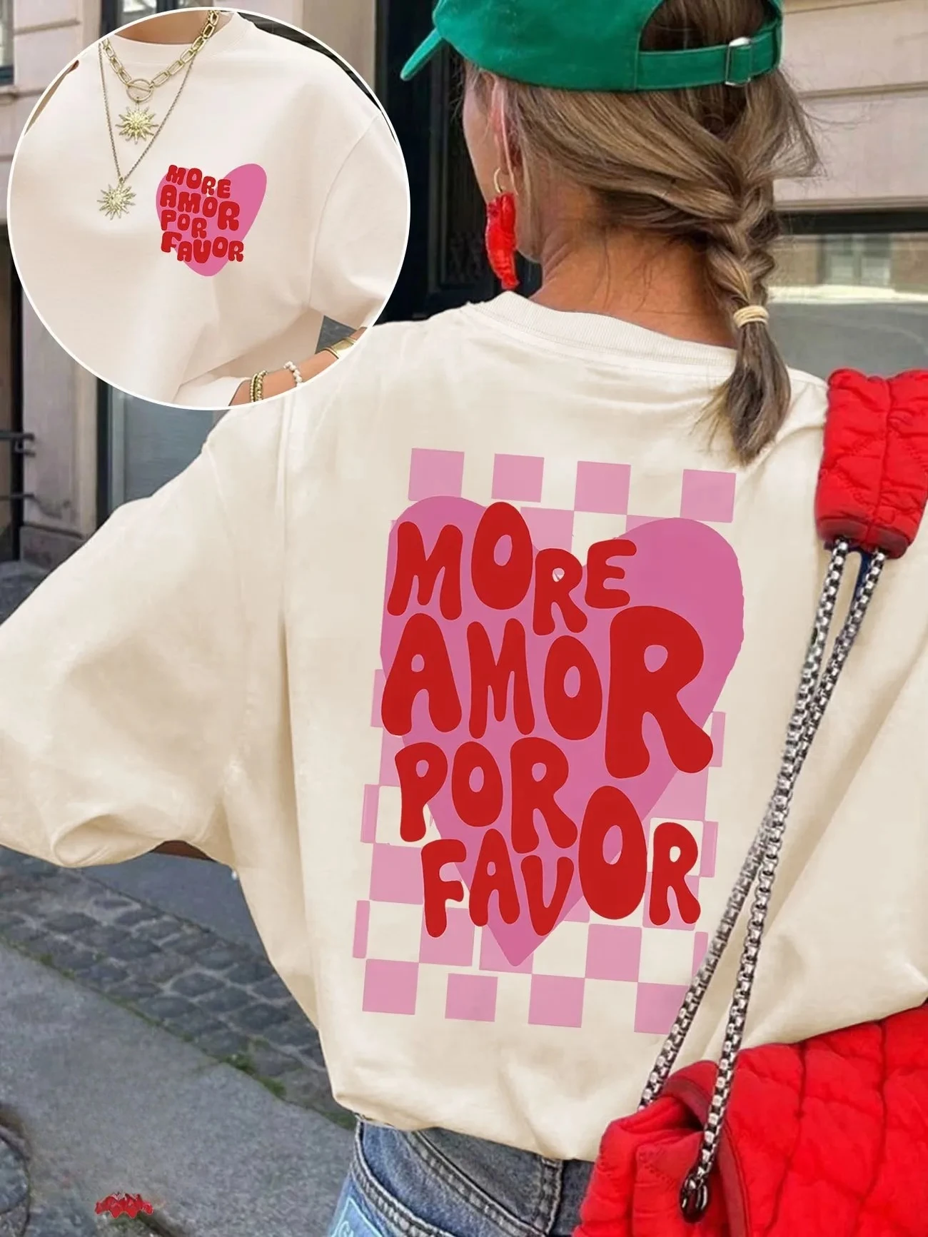 Loose Cotton More Amor Por Favor Women's T-shirt Retro Spanish Love Graphic Casual Summer Top T Shirts Tops Women Clothing