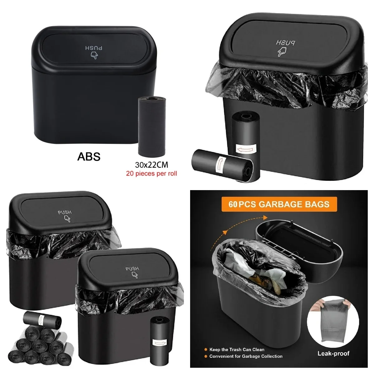 Hanging Car Trash Can With Push‑Open Lid Dust‑proof Vehicle Garbage Bin Multifunctional Storage Box Practical Universal Auto Int