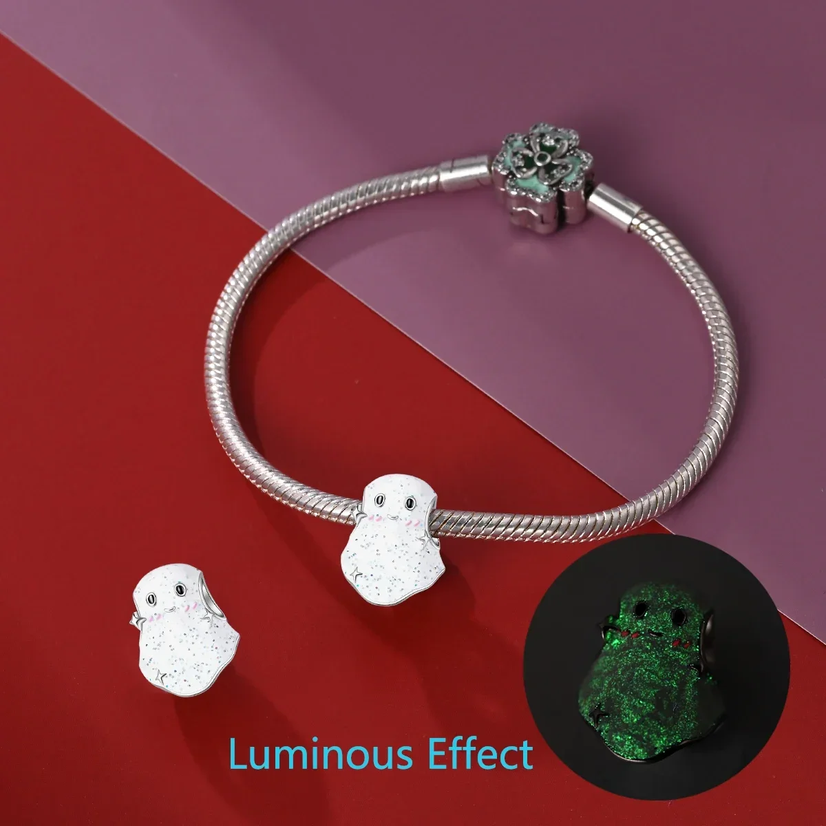 925 Sterling Silver Cute White Ghost Night Glow Pendant Women's for Pandora Original Bracelet Jewelry Halloween Collection Gift