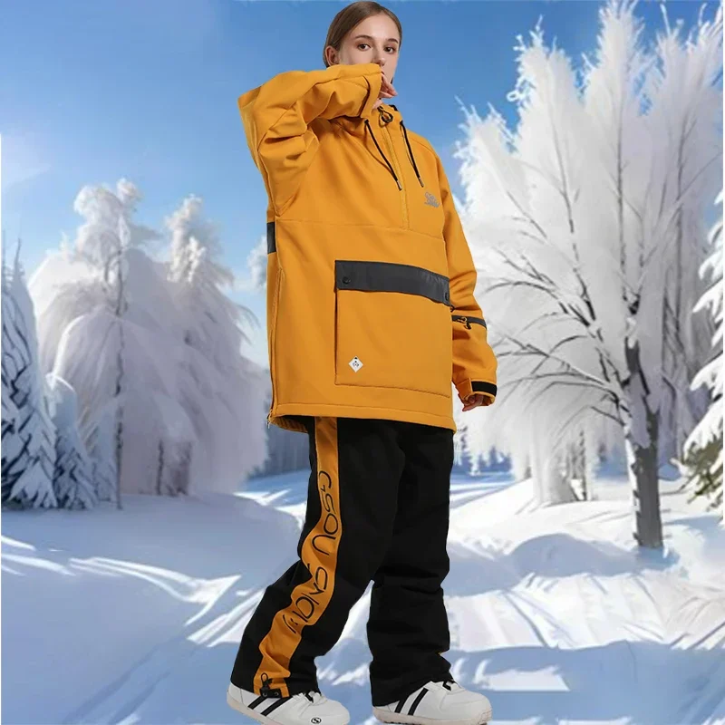 2025 Ski Suit Winter Warm Windproof Waterproof Snowboarding Suit Sports Female Male Reflective Ski Hoodie Snow Jacket Pants Sets