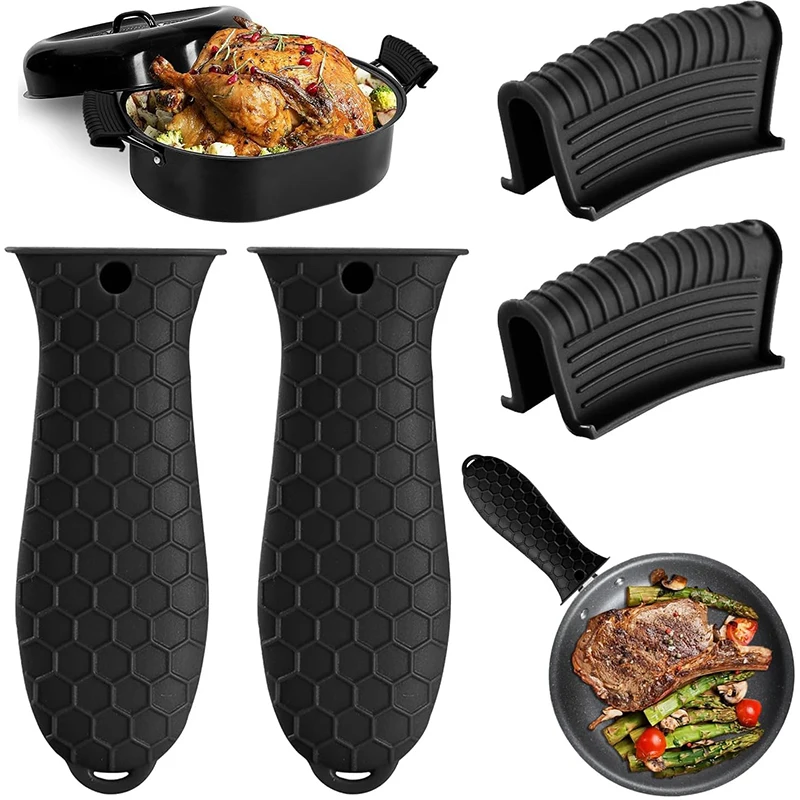 4Pcs Silikon Heißer Griff Halter Abdeckung Gusseisen Griff Abdeckung Silikon Topf Halter Hitzebeständige Unterstützen Pan Griff Hülse JT427