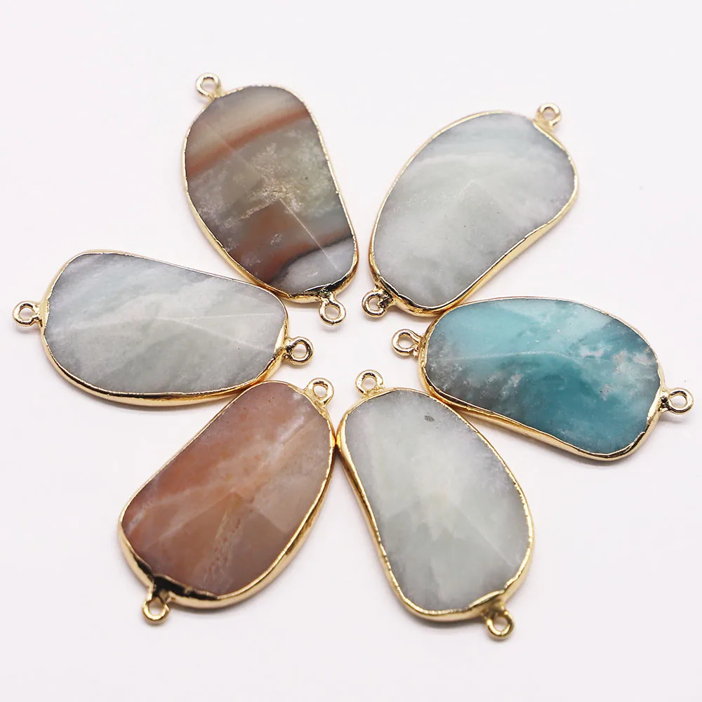 New Natural Stone Amazons Irregular Connector Pendants Slice Necklace Gold Plated Edge Charms Diy Fashion Jewelry Wholesale 6Pcs