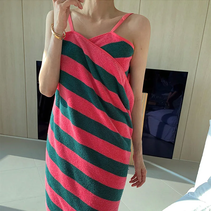 

Wearable Bath Wrap Towels For Women Adult Shower Spa Wrap Striped Sexy Skirt Big Bath Towel Wrap Bathrobe Shower Size 150*70cm