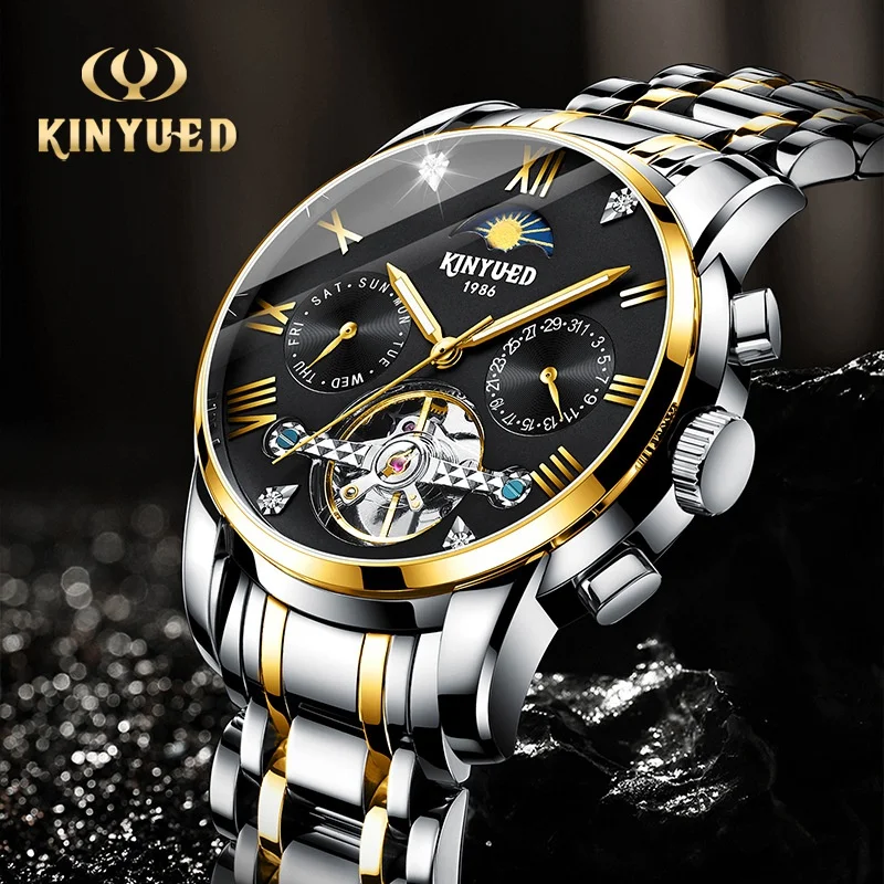 KINYUED-Montre mécanique multifonctionnelle pour homme, automatique, étoile Shoous