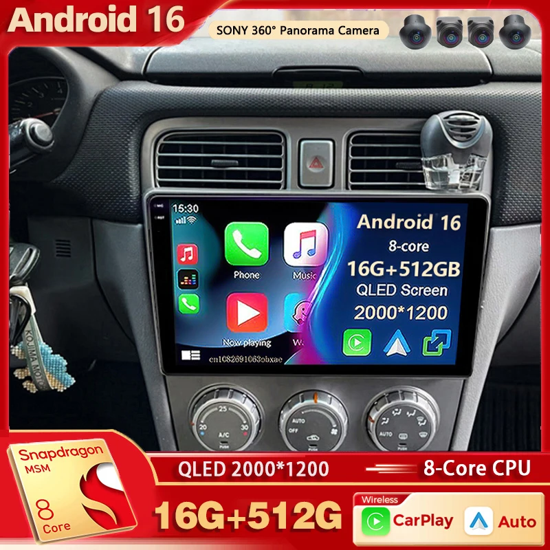 Android 16 For Subaru Forester SG 2002 - 2008 2K QLED Android Car Radio Multimedia Video Player GPS Stereo CarPlay 4G Head Unit