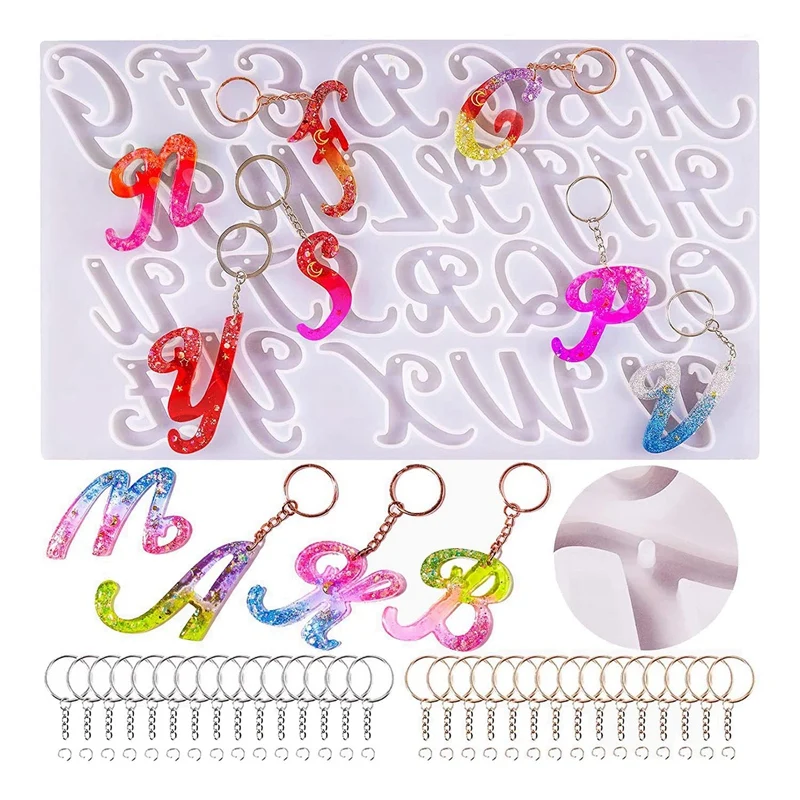 Letter Mould For Resin Letter Resin Mould Epoxy Resin Mould With 30 Jump Rings, 30 Key Rings (15.3X8.9Inch)